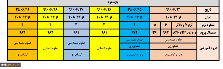 جدول زمانبندی انتخاب 991 دانشگاه فنی و حرفه ای-بازه دوم