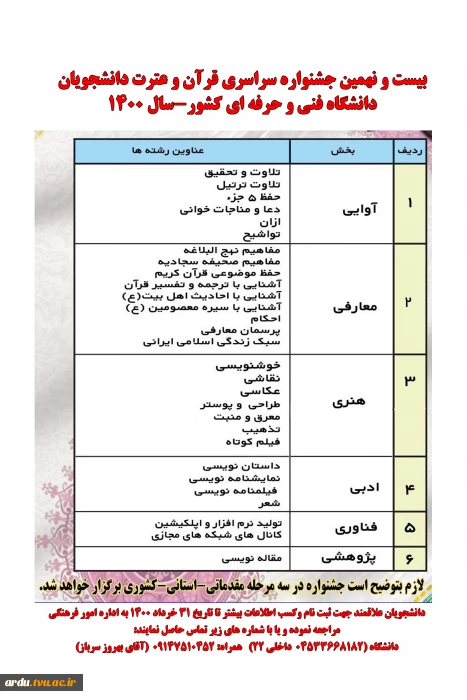 بیست و نهمین جشنواره سراسری قرآن و عترت دانشجویان دانشگاه فنی و حرفه ای کشور-سال 1400