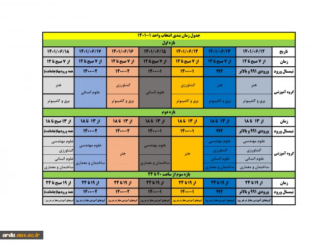 اطلاعیه مهم انتخاب واحد نیمسال اول سالتحصیلی 01-1401