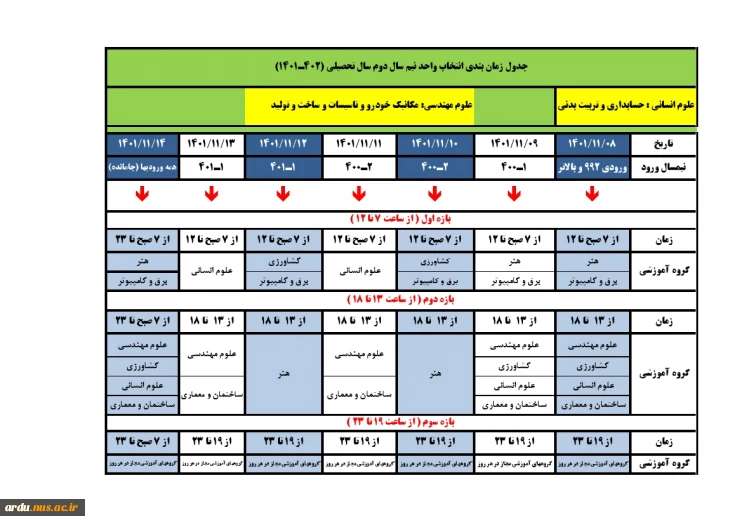 جدول زمانبندی انتخاب واحد