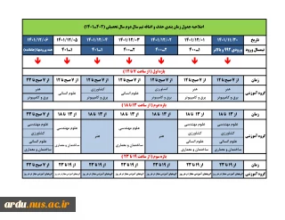 فوری-اصلاحیه جدول زمان بندی حذف و اضافه نیم سال دوم سال تحصیلی 1401