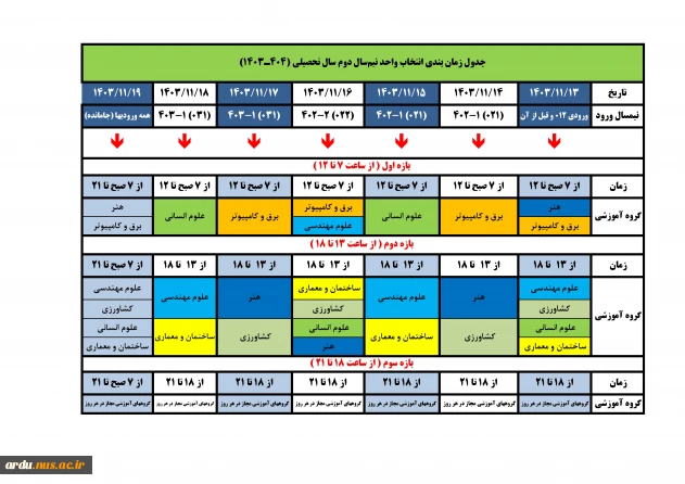 جدول زمانبندی انتخاب واحد نیمسال دوم 1403