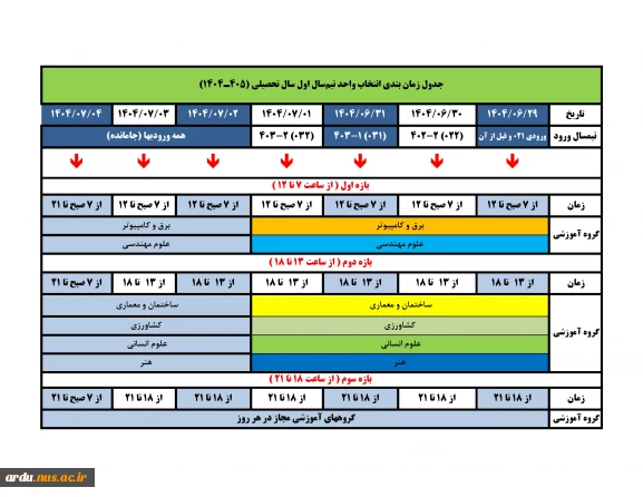 جدول انتخاب واحد-1-1404